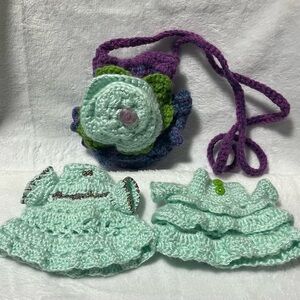 Handmade Crochet Mini Bag & Doll Dress Set 3-Piece Artisan Bundle